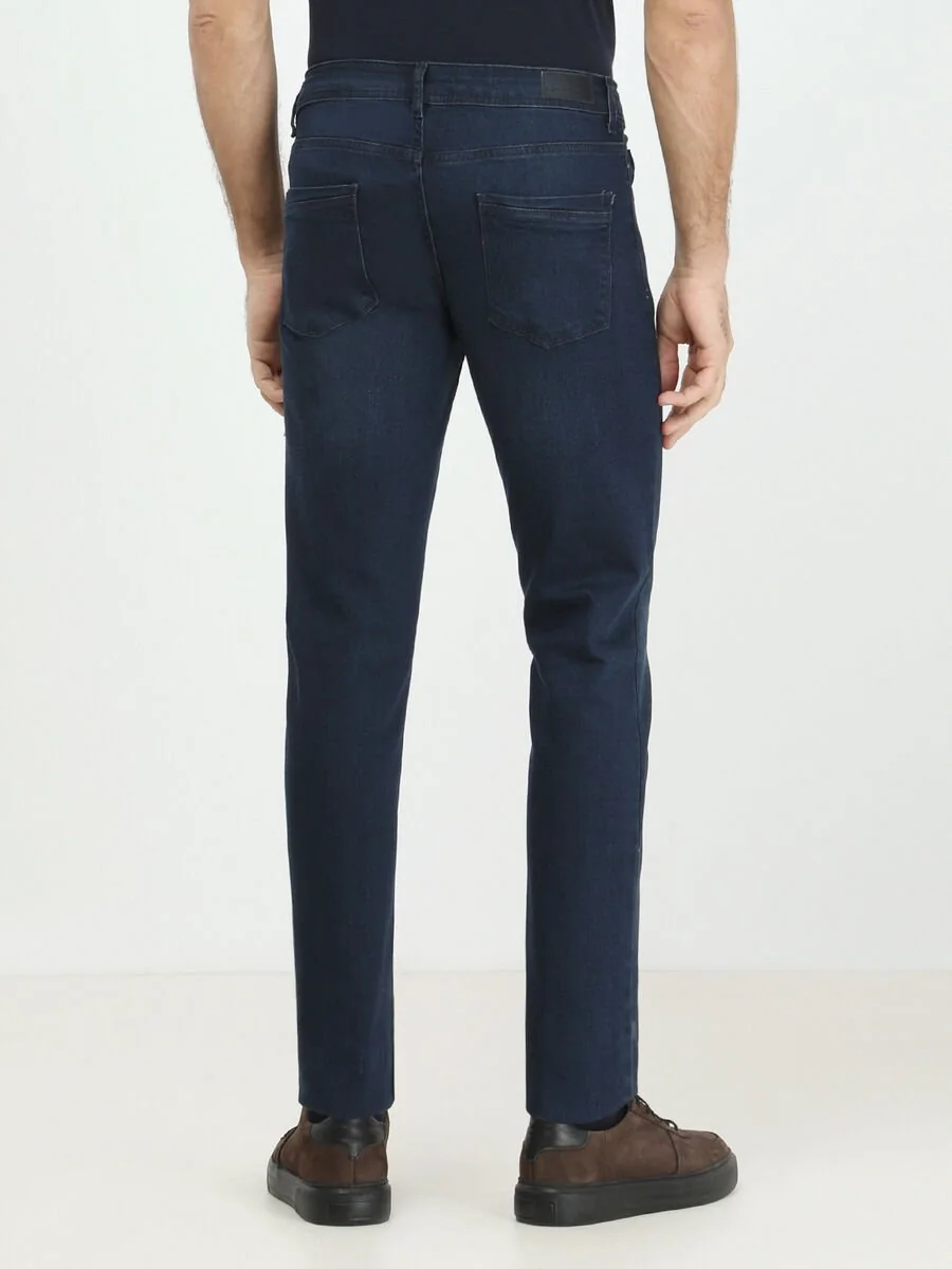 Lacivert Slim Fit Denim Pamuk Karışımlı Pantolon - 4