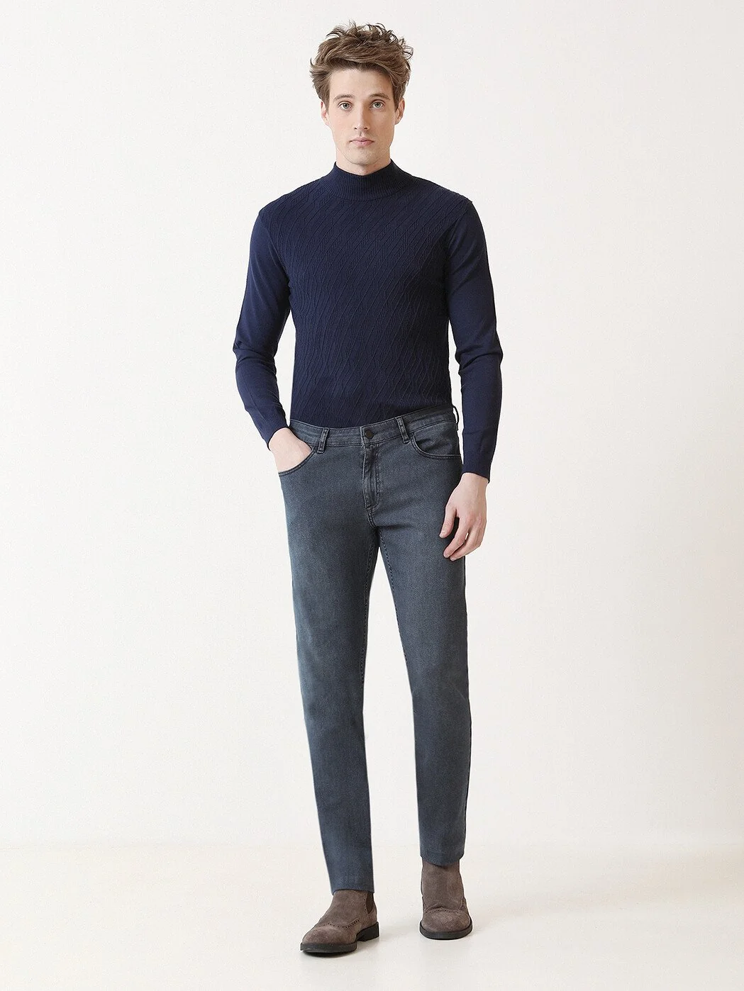 Lacivert Slim Fit Denim Pamuk Karışımlı Pantolon - 1