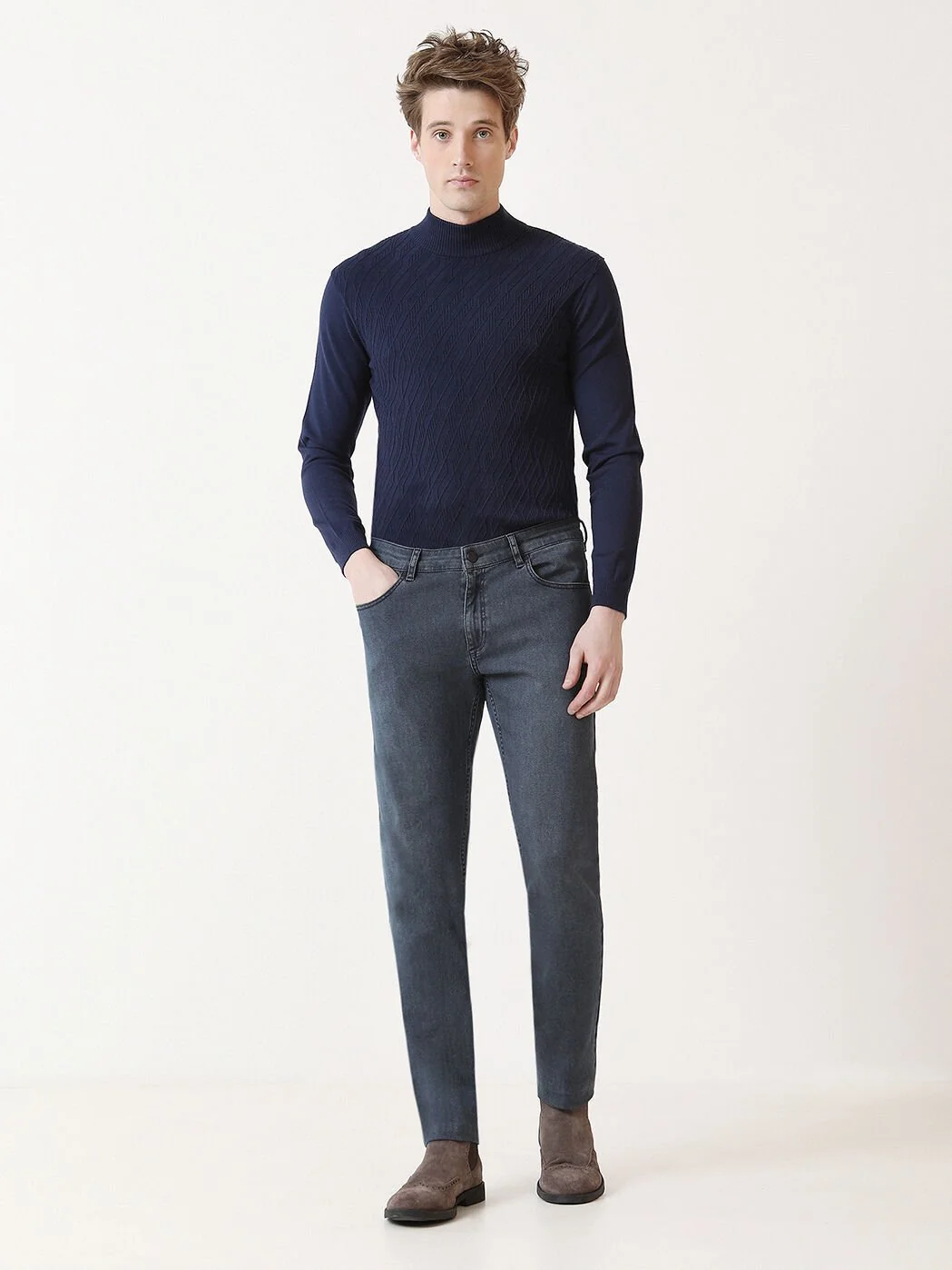 Lacivert Slim Fit Denim Pamuk Karışımlı Pantolon - 1