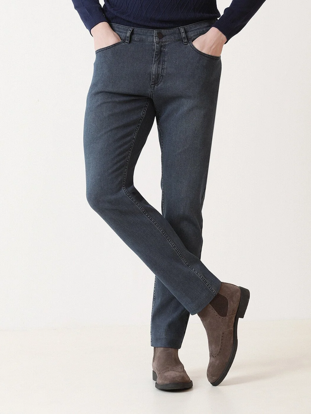 Lacivert Slim Fit Denim Pamuk Karışımlı Pantolon - 2