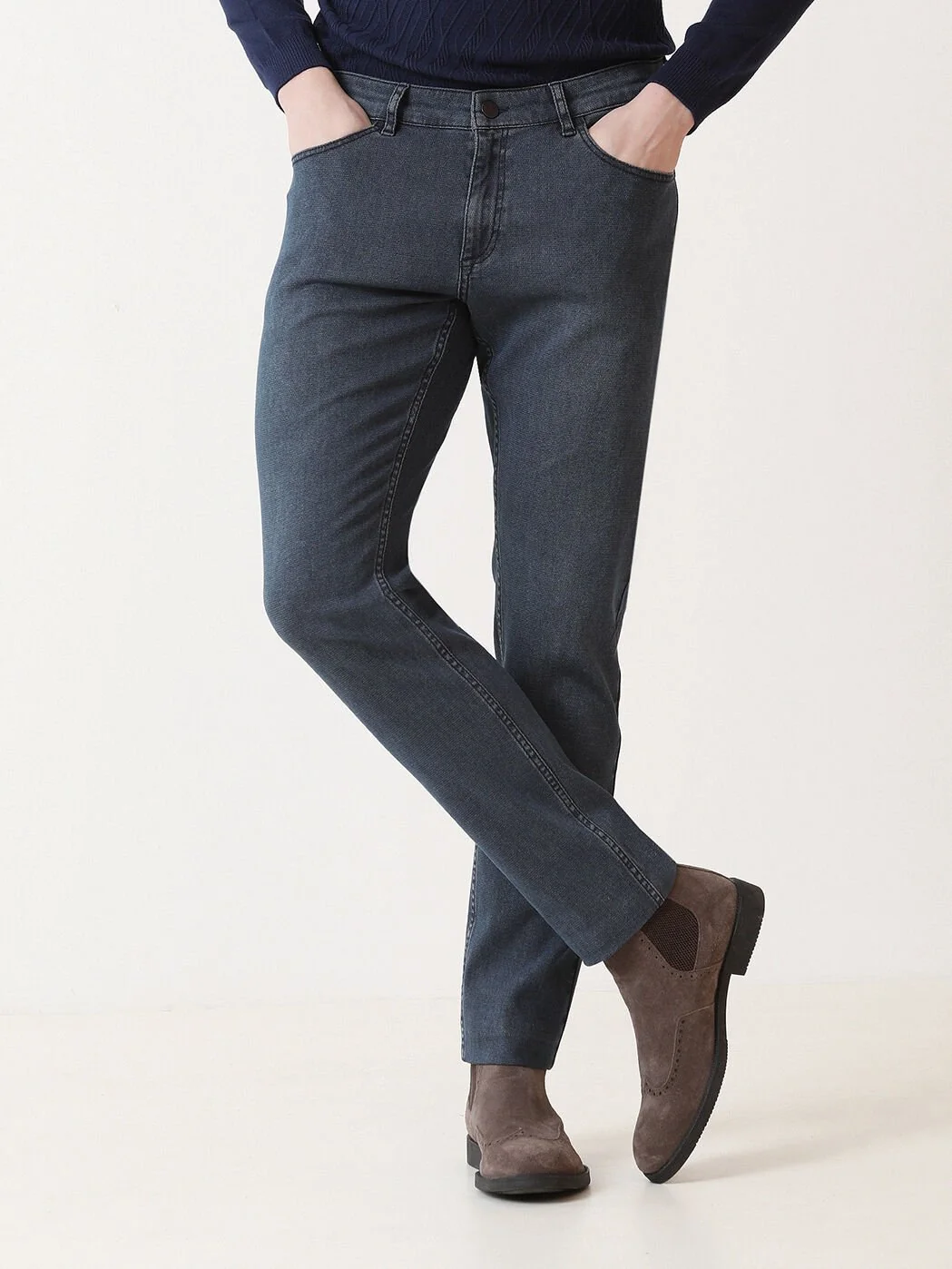 Lacivert Slim Fit Denim Pamuk Karışımlı Pantolon - 2