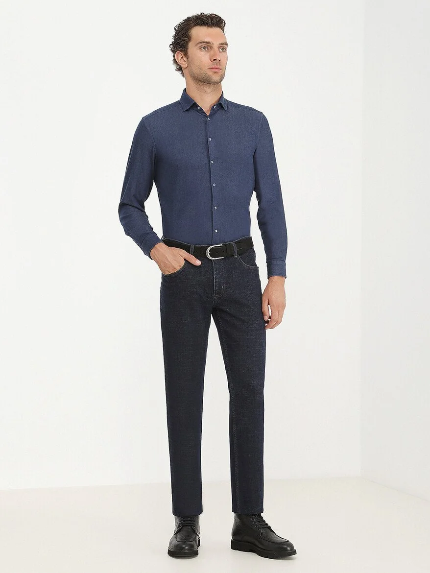 Lacivert Slim Fit Denim Pamuk Karışımlı Pantolon - 2