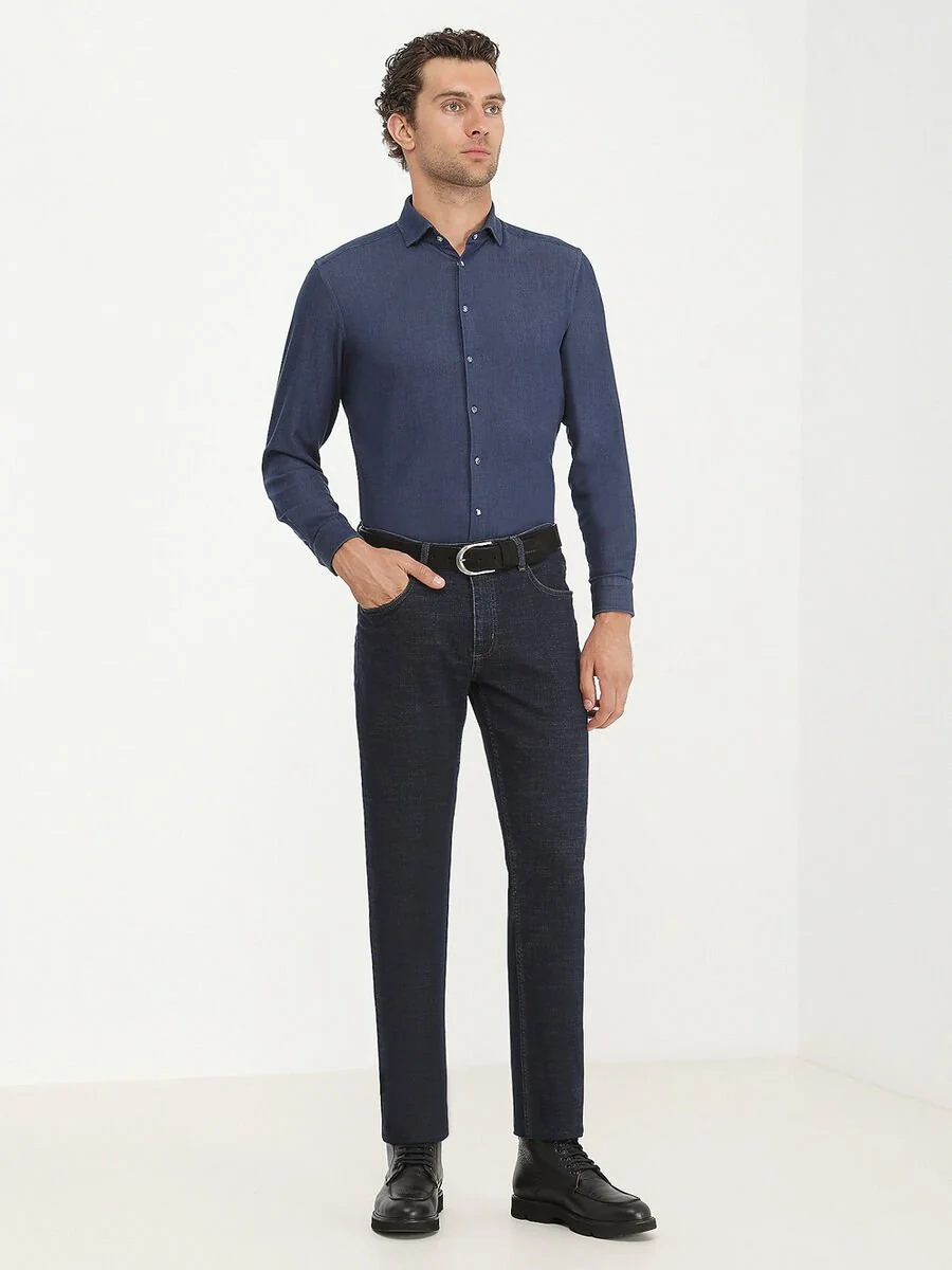 Lacivert Slim Fit Denim Pamuk Karışımlı Pantolon - 2
