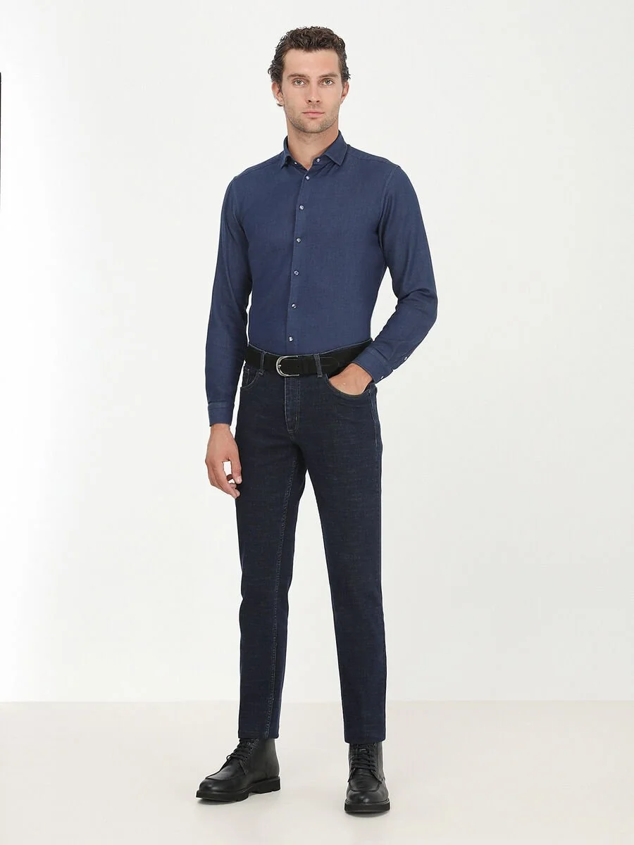 Lacivert Slim Fit Denim Pamuk Karışımlı Pantolon - 4