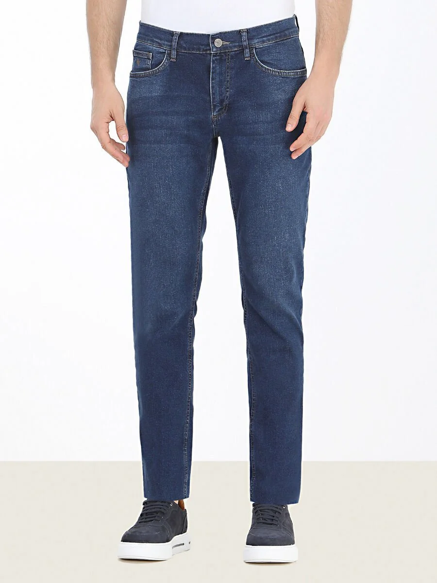 Lacivert Slim Fit Denim Pamuk Karışımlı Pantolon - 1