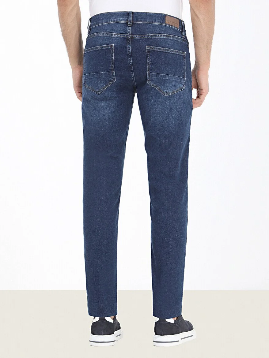 Lacivert Slim Fit Denim Pamuk Karışımlı Pantolon - 4