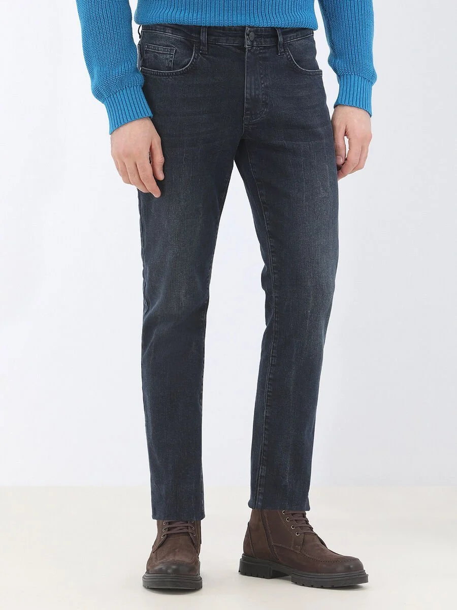 Lacivert Slim Fit Denim Pamuk Karışımlı Pantolon - 1