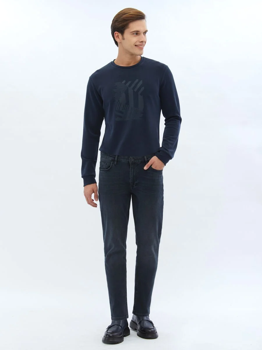Lacivert Slim Fit Denim Pamuk Karışımlı Pantolon - 1