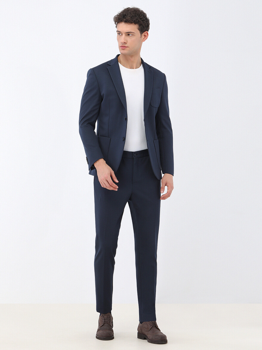 Lacivert Slim Fit Örme Takım Elbise - 2