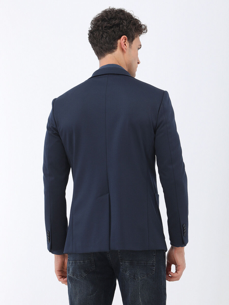 Lacivert Slim Fit Örme Takım Elbise - 3