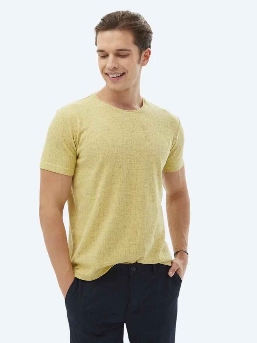 Lemon Mold Jacquard Crew Neck Cotton Blended T-Shirt - 1