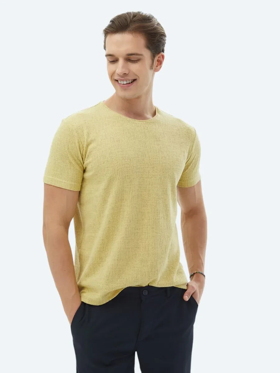 Lemon Mold Jacquard Crew Neck Cotton Blended T-Shirt - 1