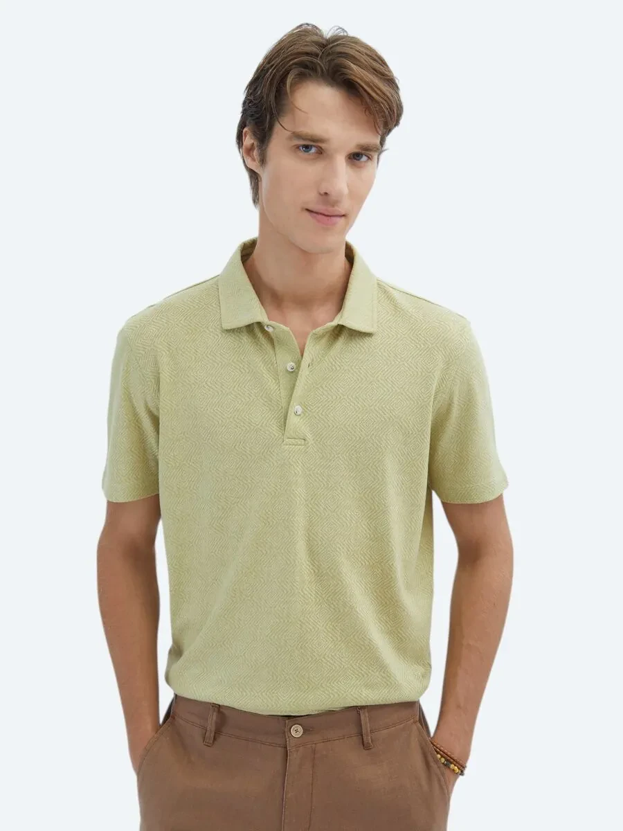 Lemon Mold Patterned Polo Neck Cotton Blended T-Shirt - 1