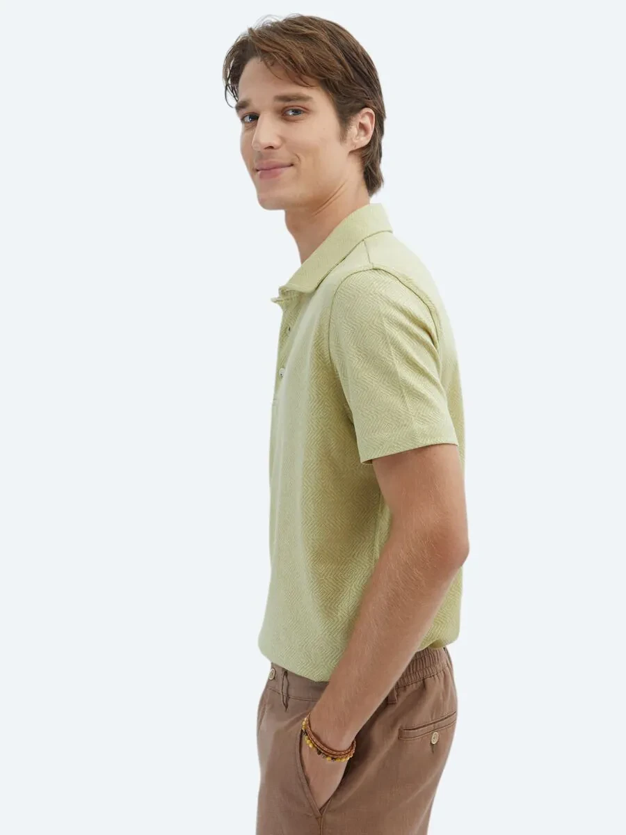 Lemon Mold Patterned Polo Neck Cotton Blended T-Shirt - 4