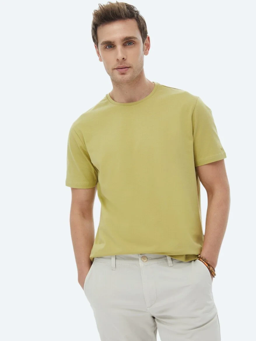 Lemon Mold Plain Crew Neck Cotton Blended T-Shirt - 1
