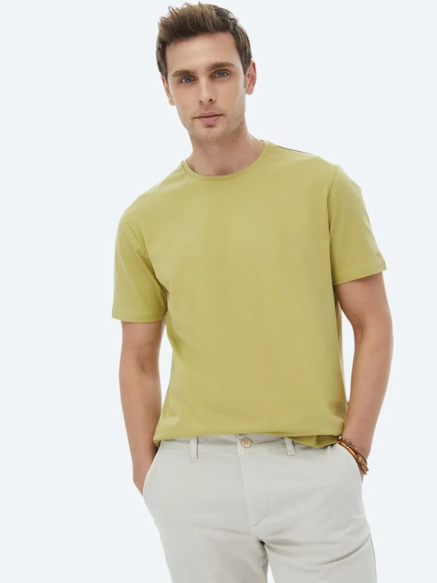 Lemon Mold Plain Crew Neck Cotton Blended T-Shirt - 1