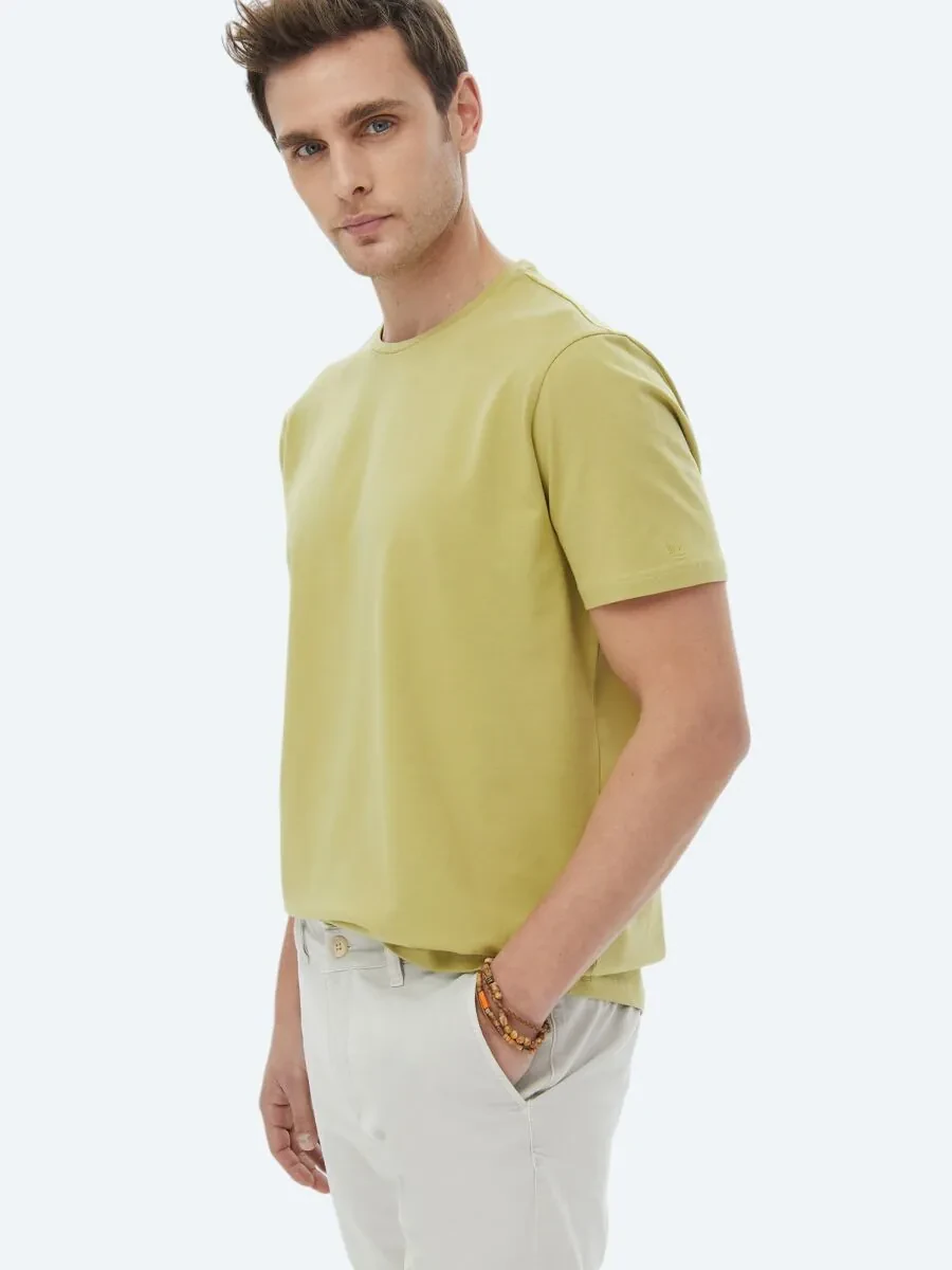 Lemon Mold Plain Crew Neck Cotton Blended T-Shirt - 3