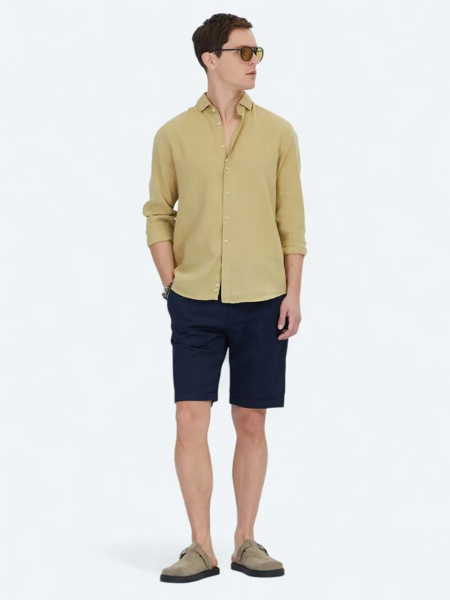 Lemon Mold Plain Weaving Casual Cotton Blended Shirt - 2