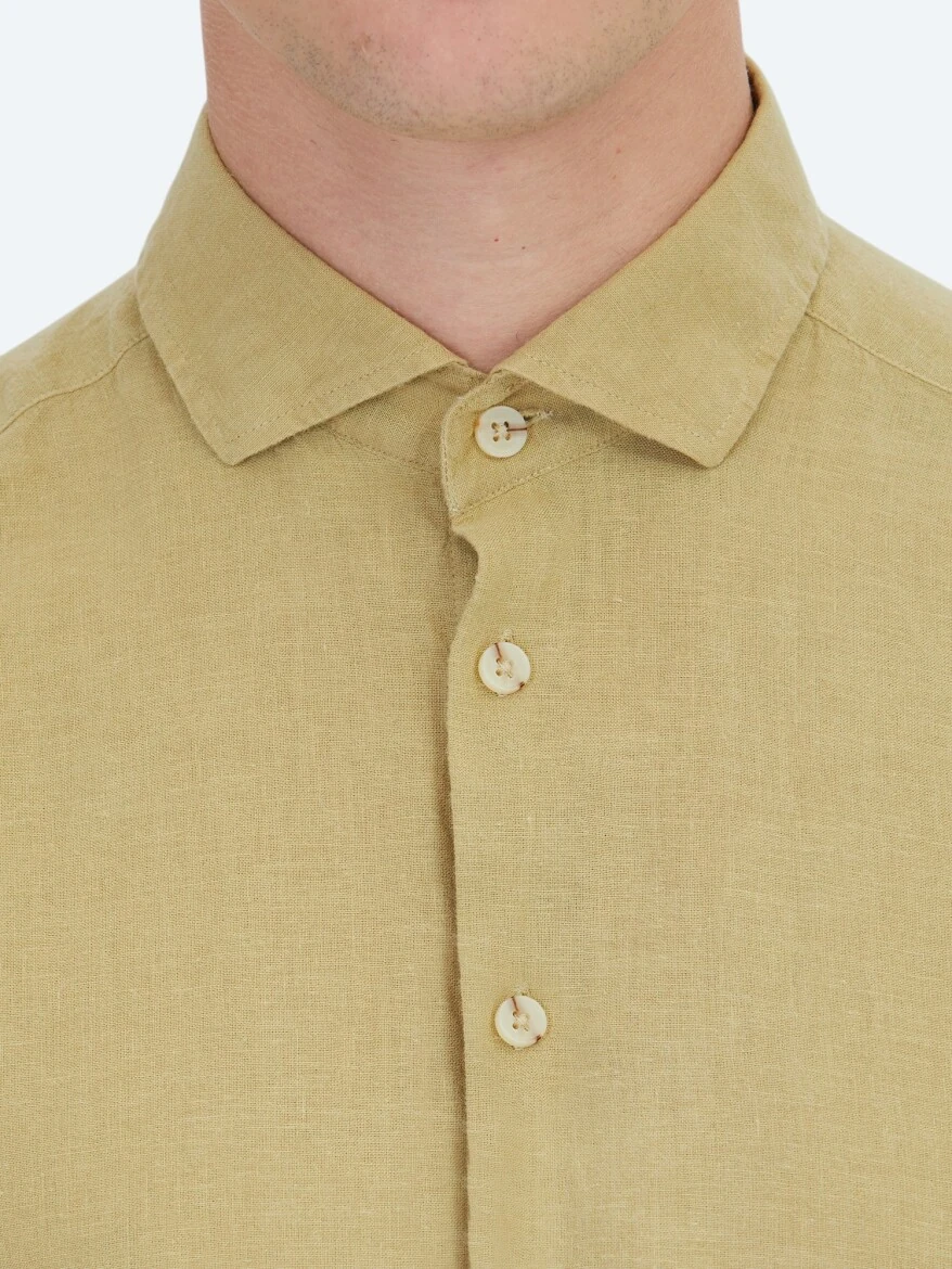 Lemon Mold Plain Weaving Casual Cotton Blended Shirt - 5