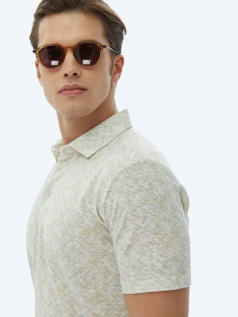 Lemon Mold Printed Polo Neck Cotton Blended T-Shirt - 4