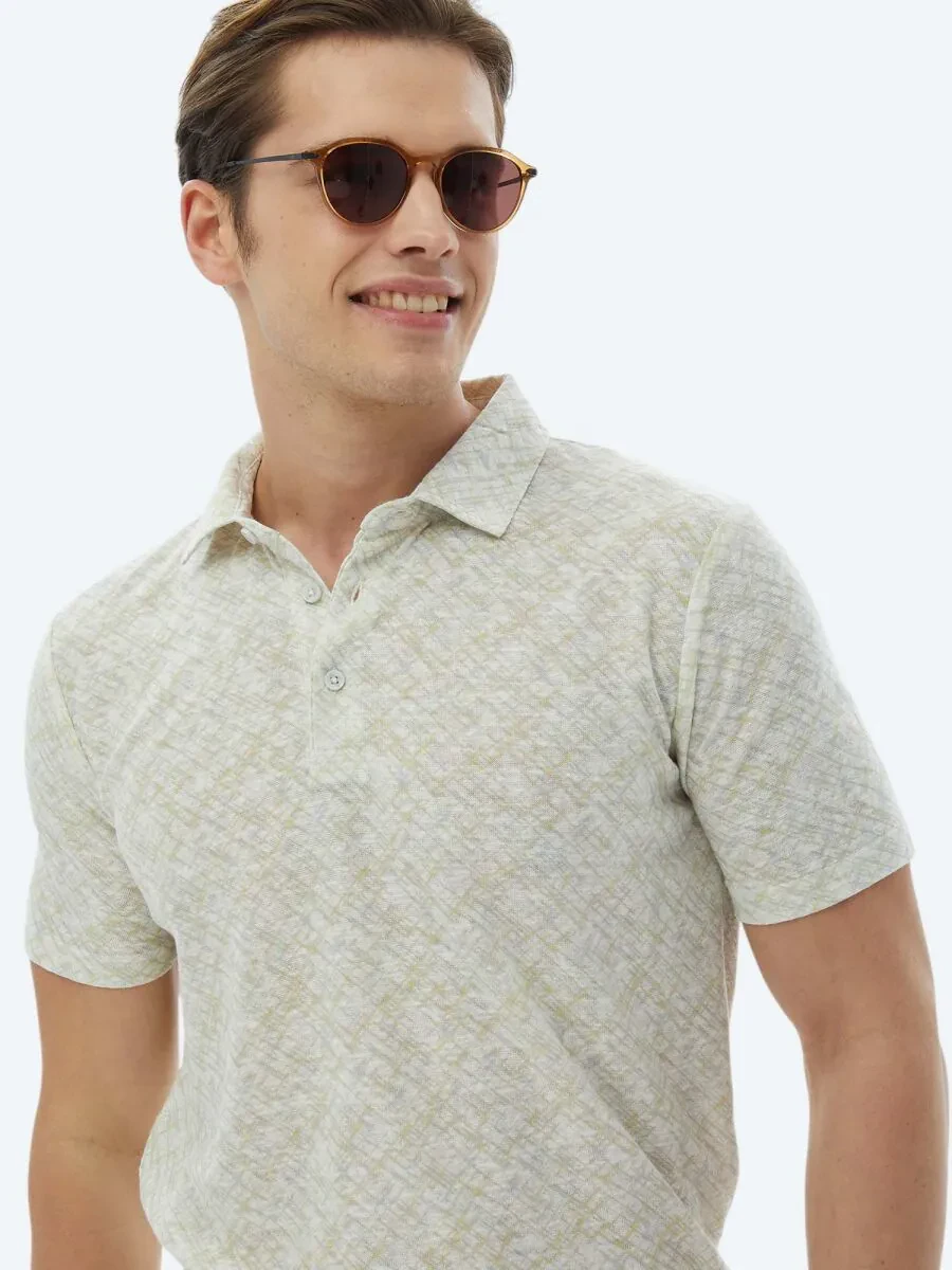 Lemon Mold Printed Polo Neck Cotton Blended T-Shirt - 7