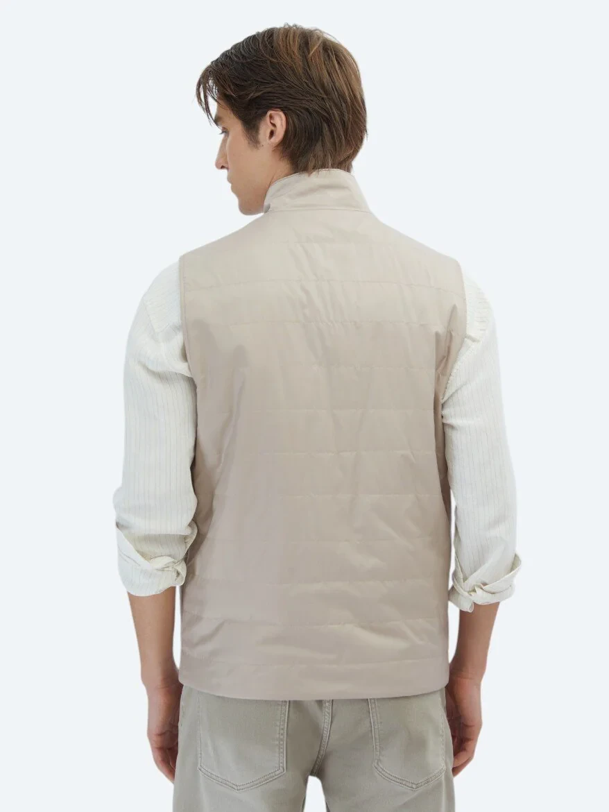 Light Beige Cotton Blended Weaving Puffer Vest - 7