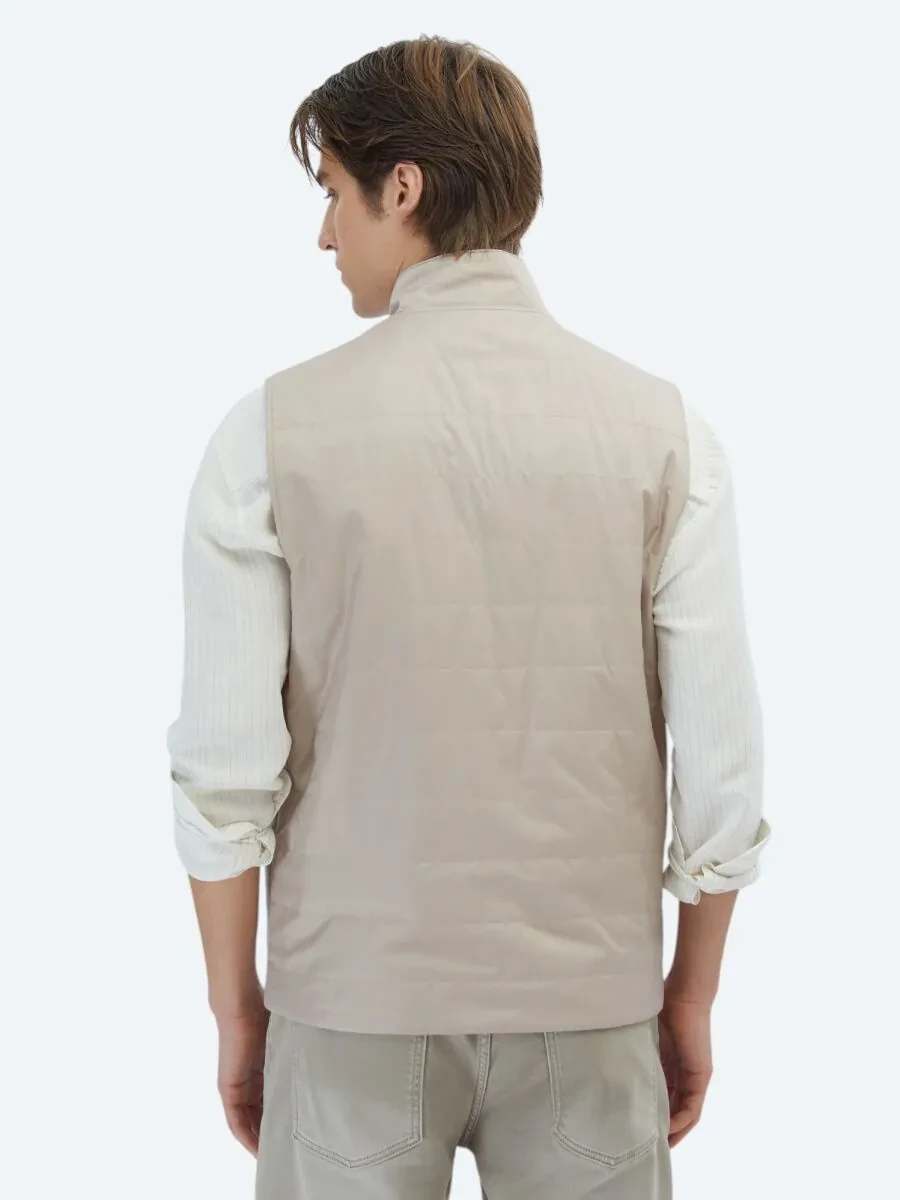 Light Beige Cotton Blended Weaving Puffer Vest - 7