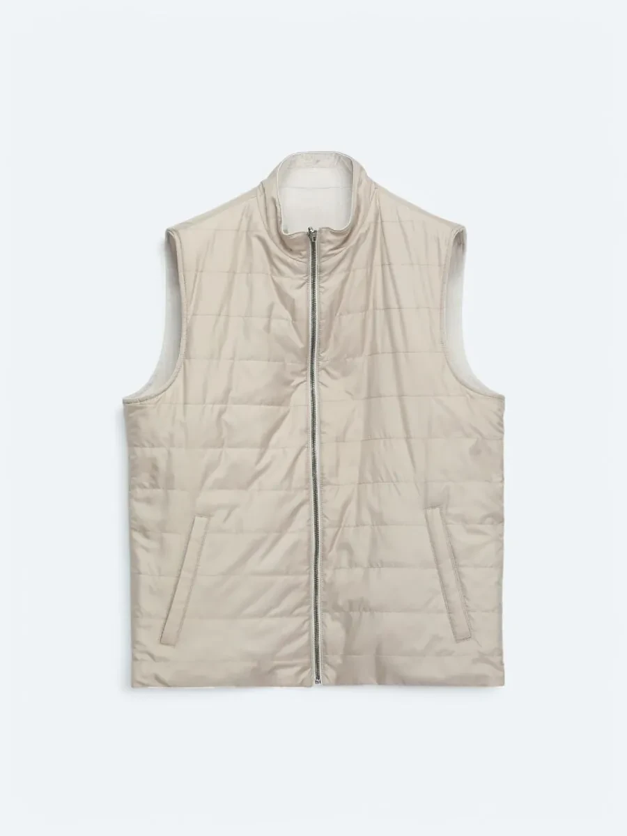Light Beige Cotton Blended Weaving Puffer Vest - 10
