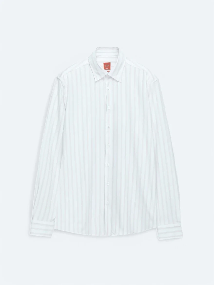Light Beige Striped Regular Fit Knitting Casual Cotton Blended Shirt - 6