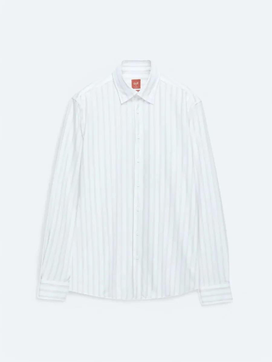 Light Beige Striped Regular Fit Knitting Casual Cotton Blended Shirt - 6
