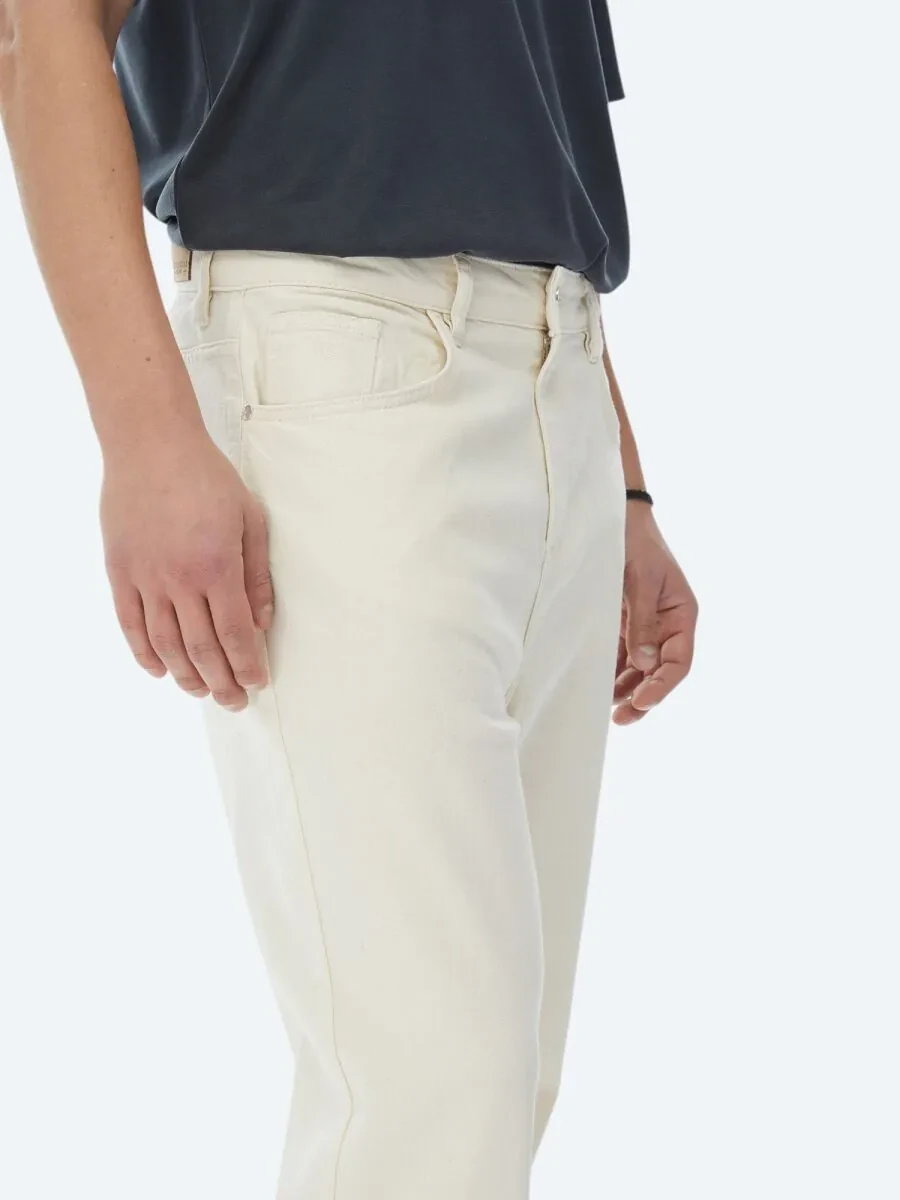 Light Beige Weaving Carrot Fit Casual Cotton Blended Trousers - 4