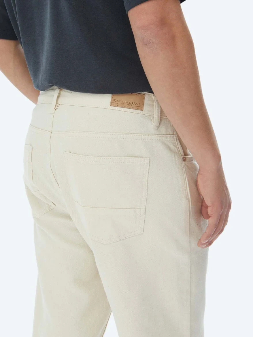 Light Beige Weaving Carrot Fit Casual Cotton Blended Trousers - 5