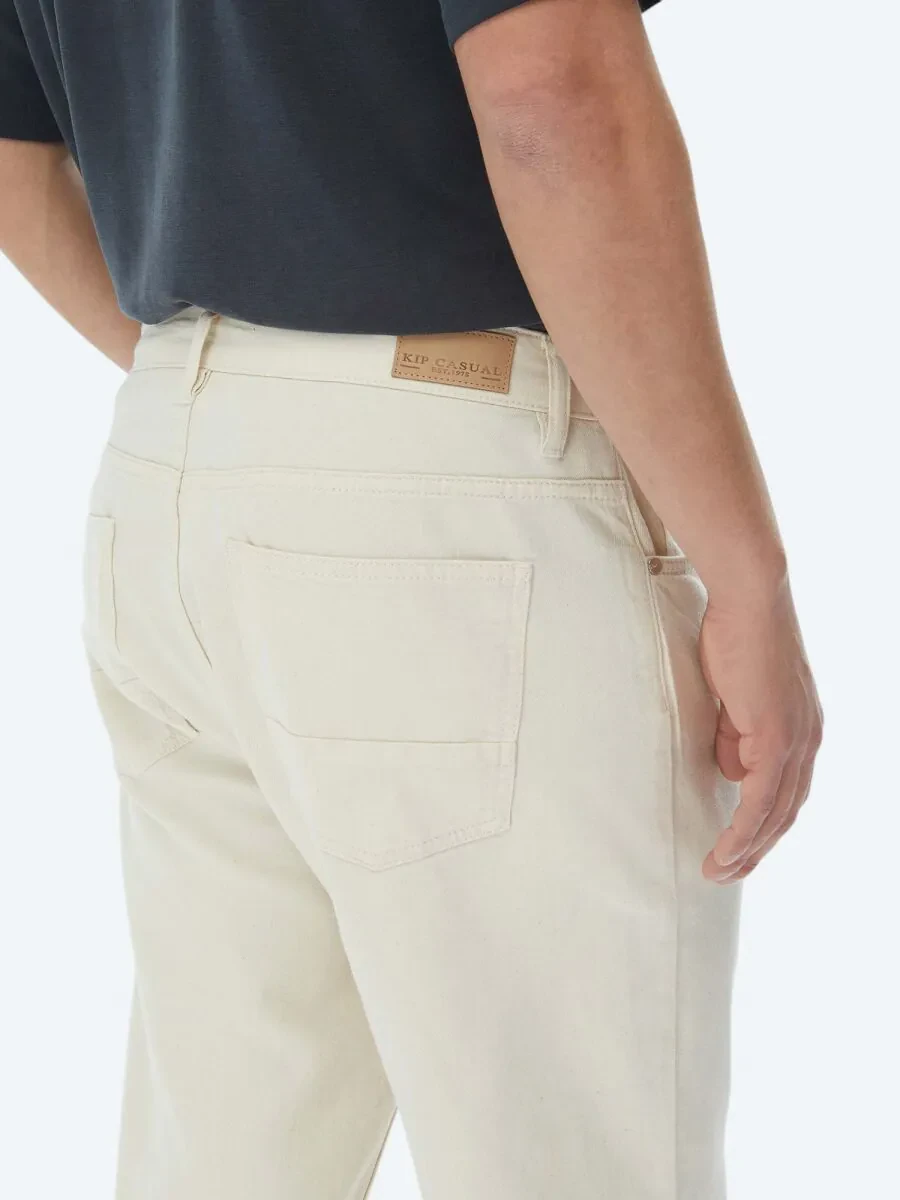 Light Beige Weaving Carrot Fit Casual Cotton Blended Trousers - 5