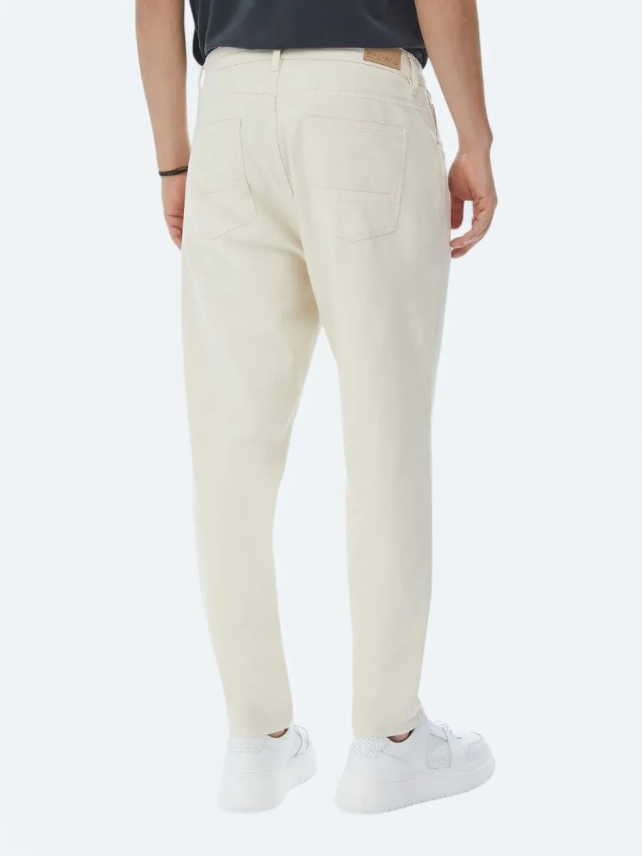 Light Beige Weaving Carrot Fit Casual Cotton Blended Trousers - 6
