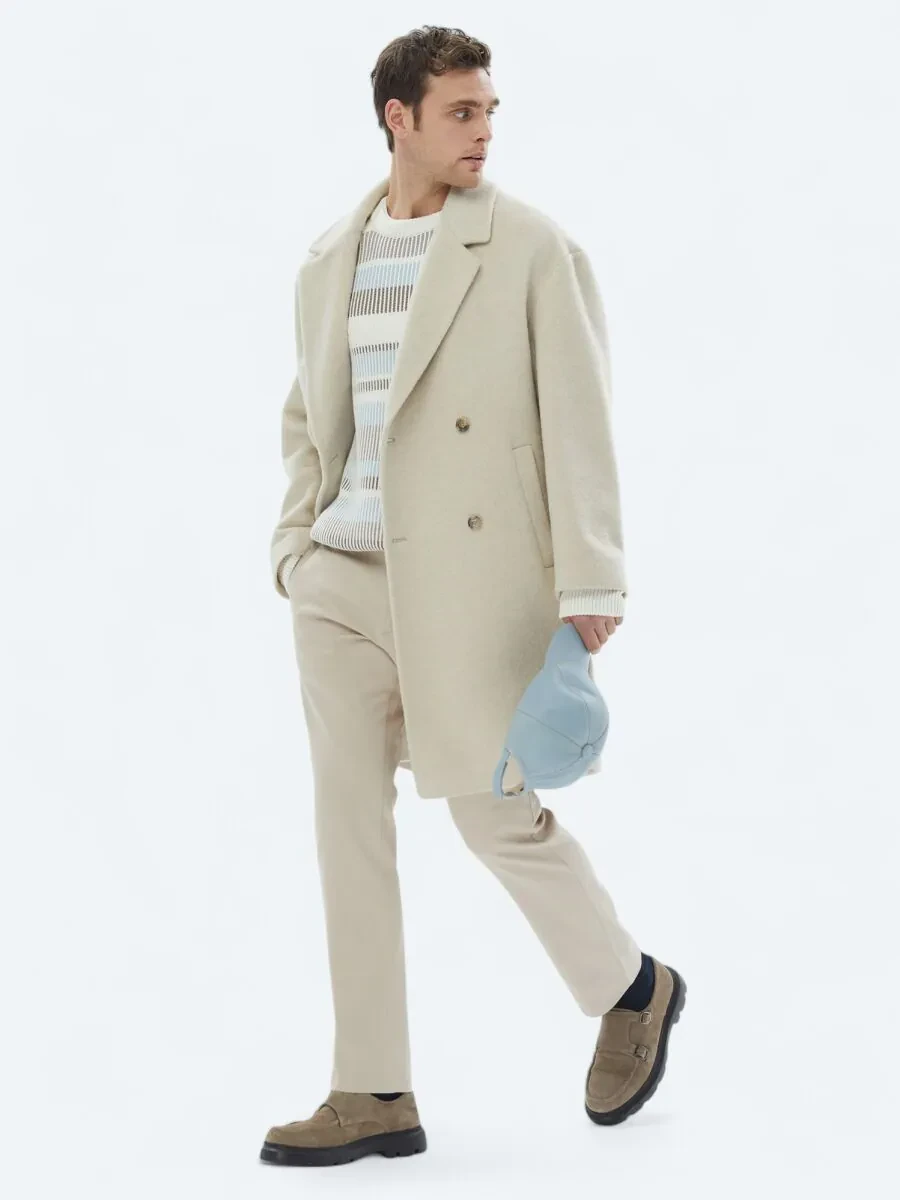 Light Beige Weaving Overcoat - 1