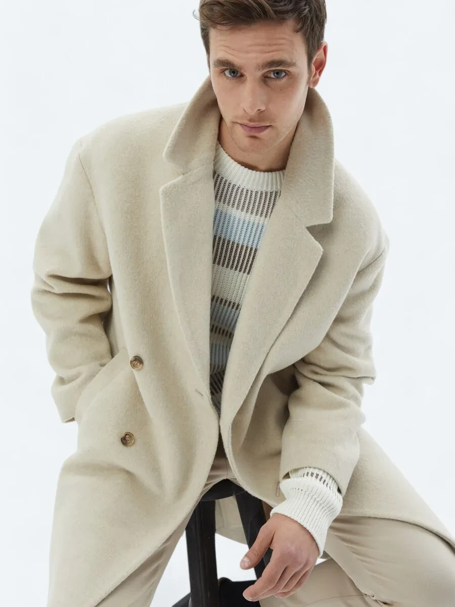 Light Beige Weaving Overcoat - 2