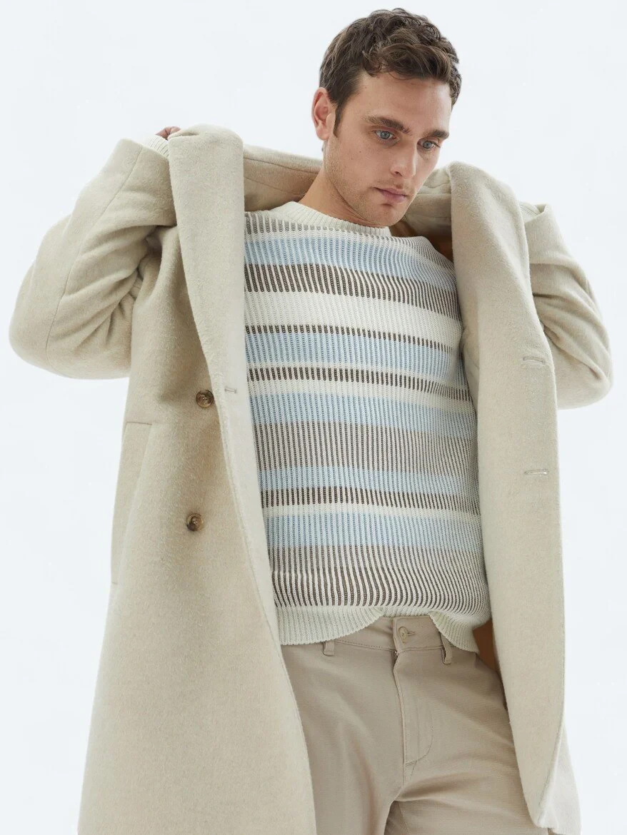 Light Beige Weaving Overcoat - 3