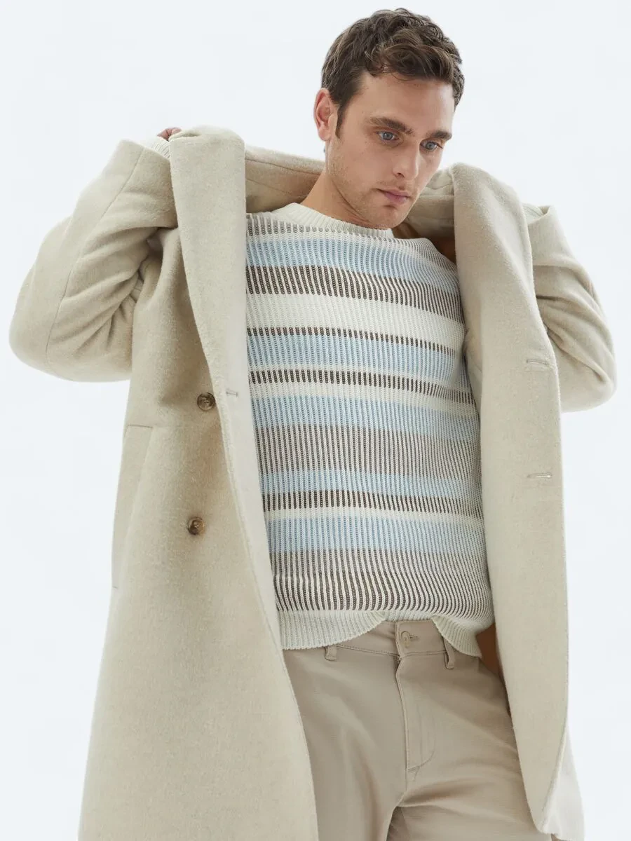 Light Beige Weaving Overcoat - 3