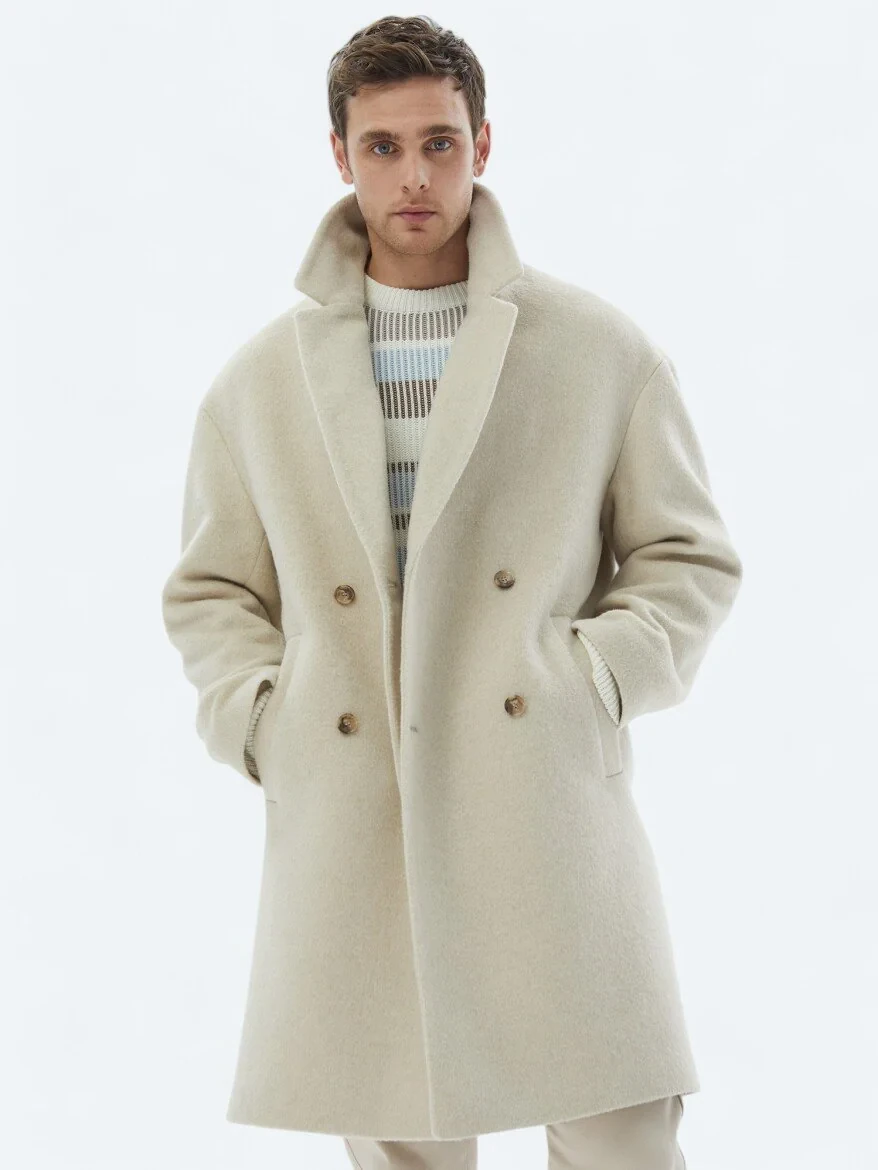 Light Beige Weaving Overcoat - 4