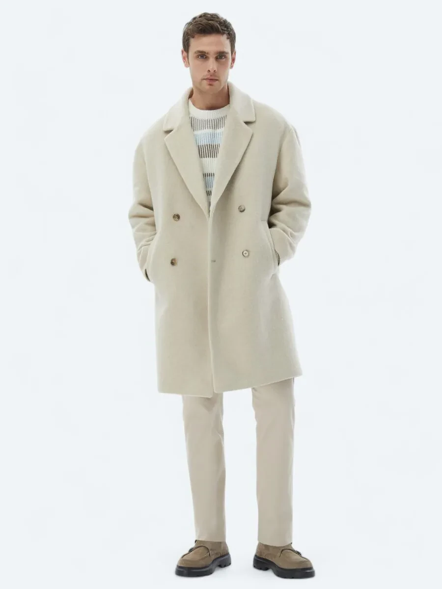 Light Beige Weaving Overcoat - 5