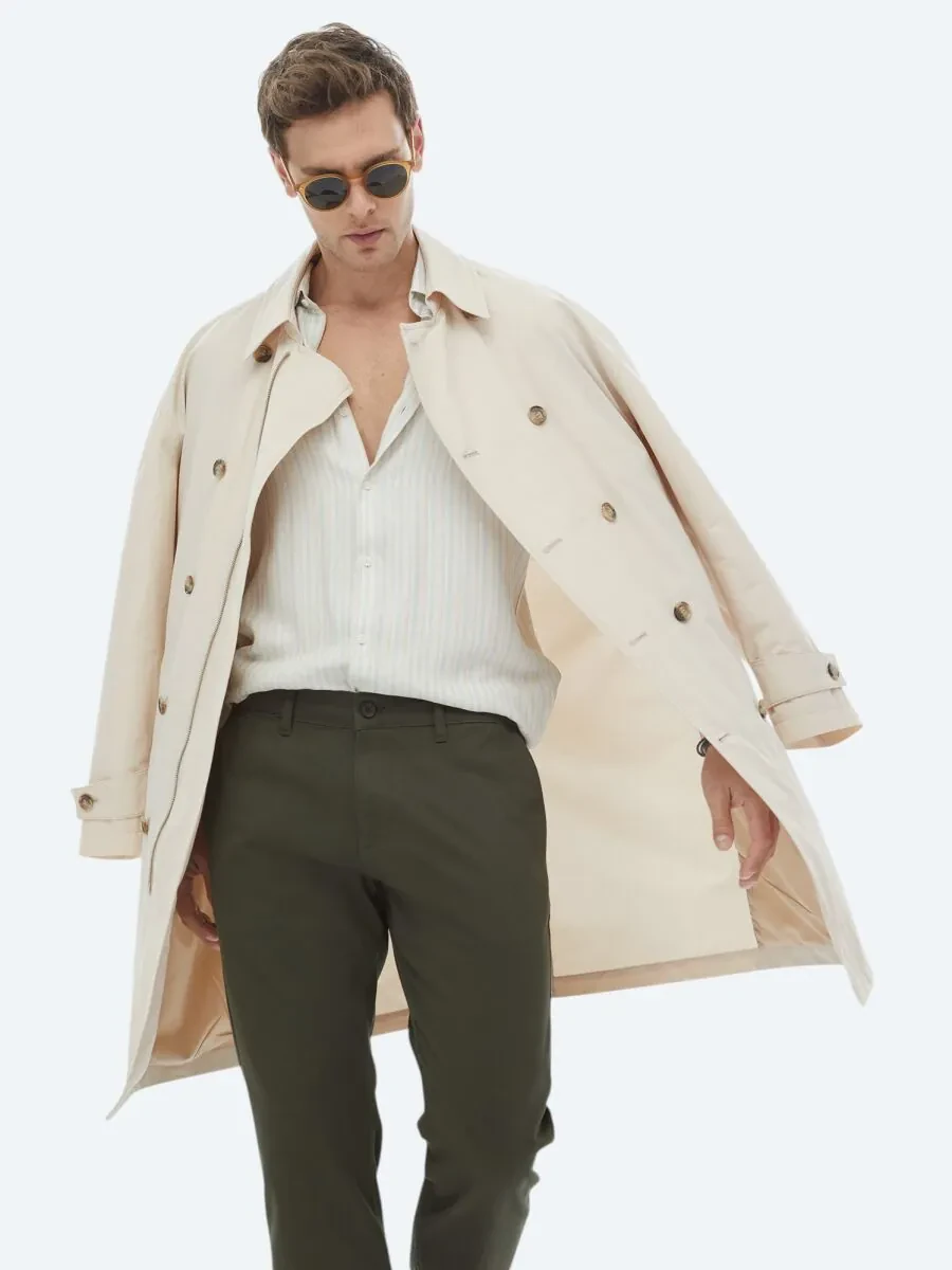 Light Beige Weaving Rain Coat - 1