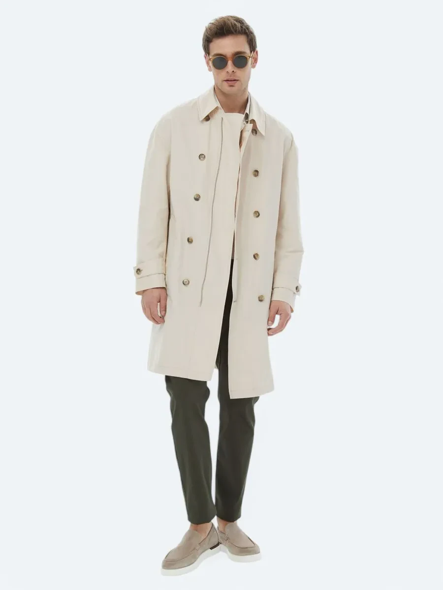 Light Beige Weaving Rain Coat - 2