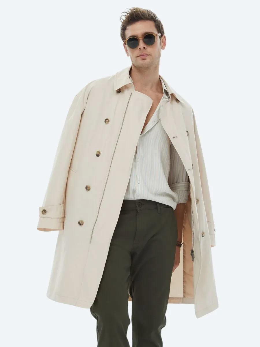 Light Beige Weaving Rain Coat - 4