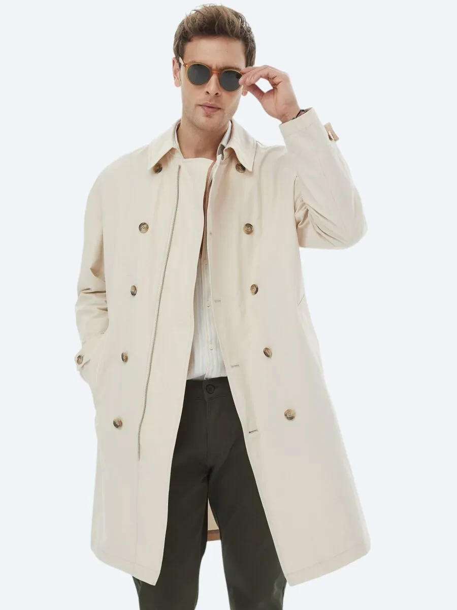 Light Beige Weaving Rain Coat - 5