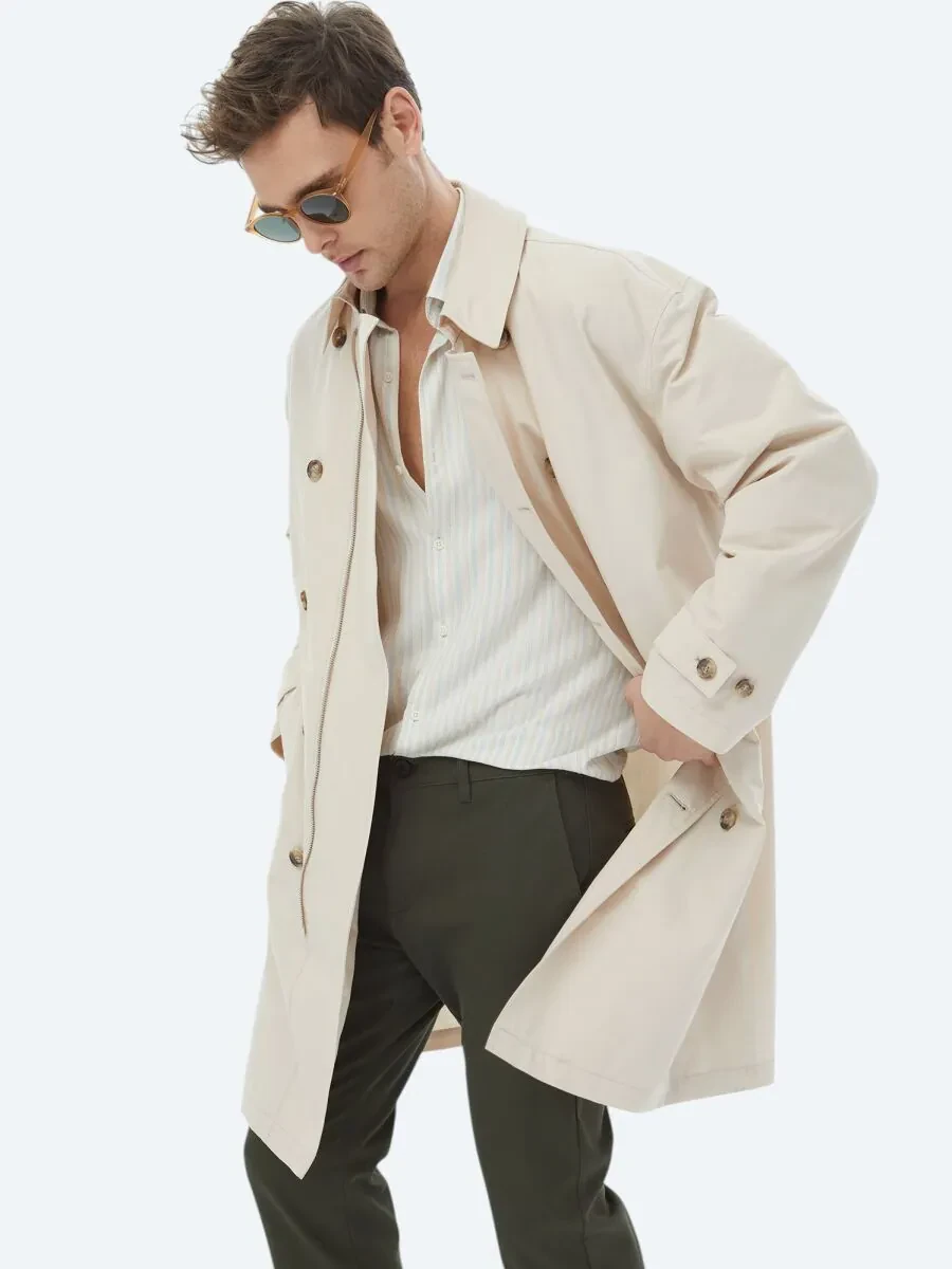 Light Beige Weaving Rain Coat - 6