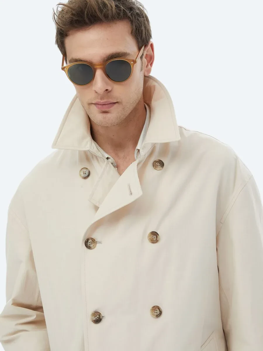 Light Beige Weaving Rain Coat - 9