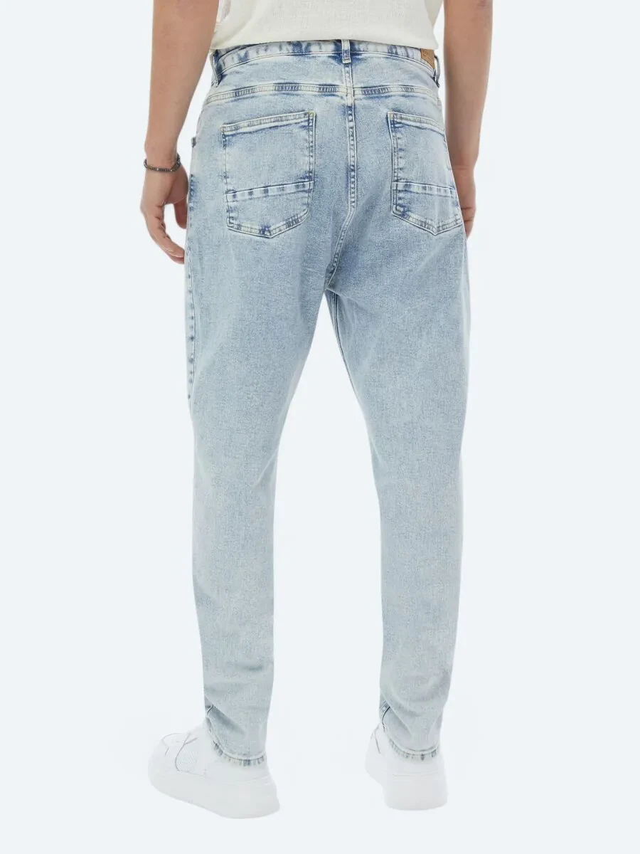 Light Blue Carrot Fit Denim 100% Cotton Trousers - 4