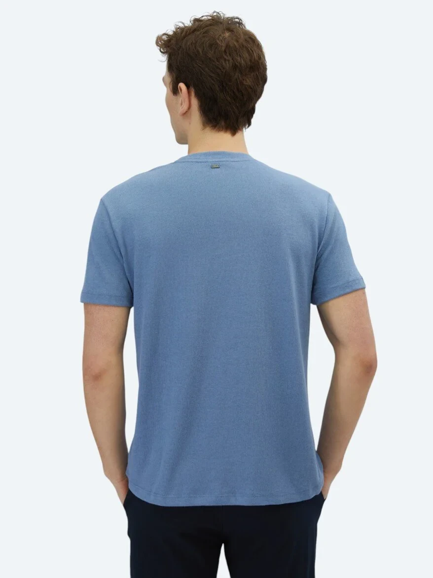 Light Blue Plain Crew Neck Cotton Blended T-Shirt 