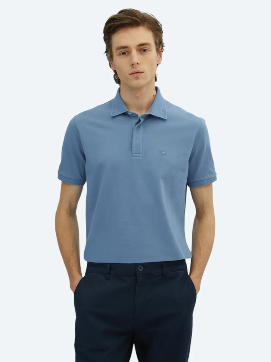 Light Blue Plain Polo Neck 100% Cotton T-Shirt - 1