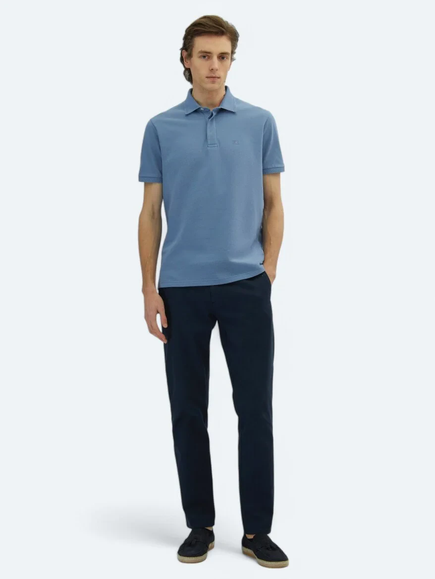 Light Blue Plain Polo Neck 100% Cotton T-Shirt - 2